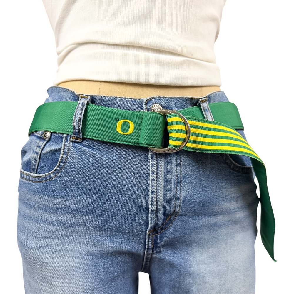 Retro Oregon Ducks NCAA Green Yellow Collegiate D-Ring Ribbon Belt One Size - Picture 2 of 8